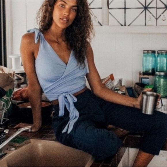 Free People Tops - Free People Ribbed Liz Wrap Tank Sky Blue